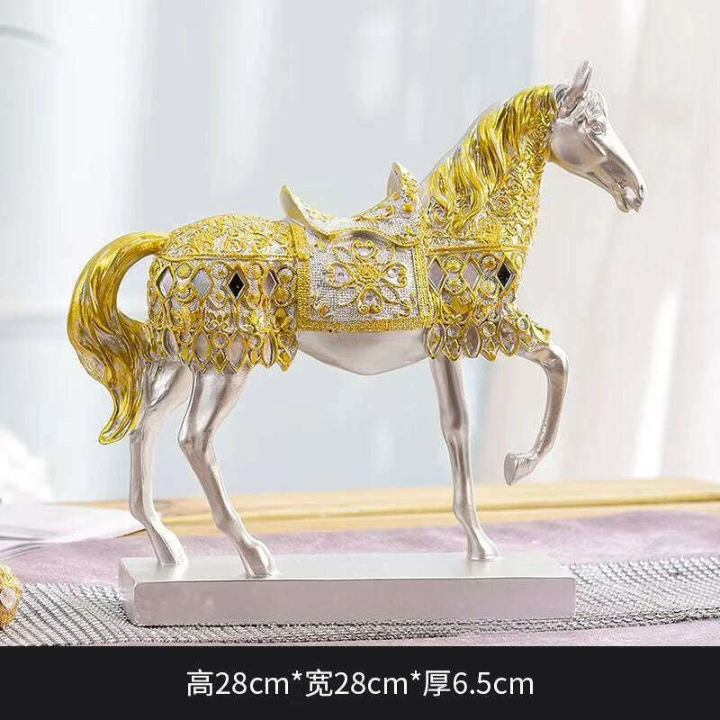 KIMLUD, ERMAKOVA Retro War Horse Resin Golden Trotting Horse Statue Animal Sculpture Figurine Miniature Home Office Study Room Decor, KIMLUD Womens Clothes