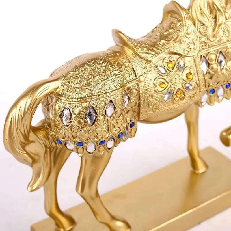 KIMLUD, ERMAKOVA Retro War Horse Resin Golden Trotting Horse Statue Animal Sculpture Figurine Miniature Home Office Study Room Decor, KIMLUD Womens Clothes