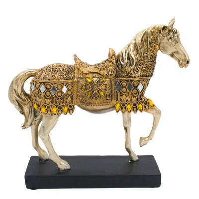 KIMLUD, ERMAKOVA Retro War Horse Resin Golden Trotting Horse Statue Animal Sculpture Figurine Miniature Home Office Study Room Decor, B, KIMLUD APPAREL - Womens Clothes