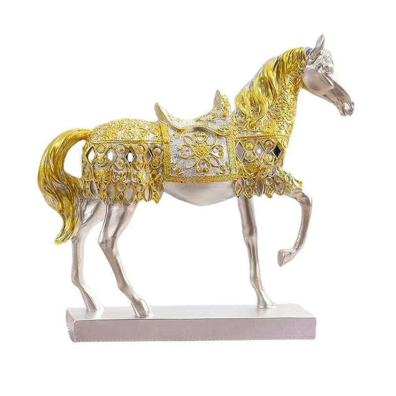 KIMLUD, ERMAKOVA Retro War Horse Resin Golden Trotting Horse Statue Animal Sculpture Figurine Miniature Home Office Study Room Decor, KIMLUD Womens Clothes