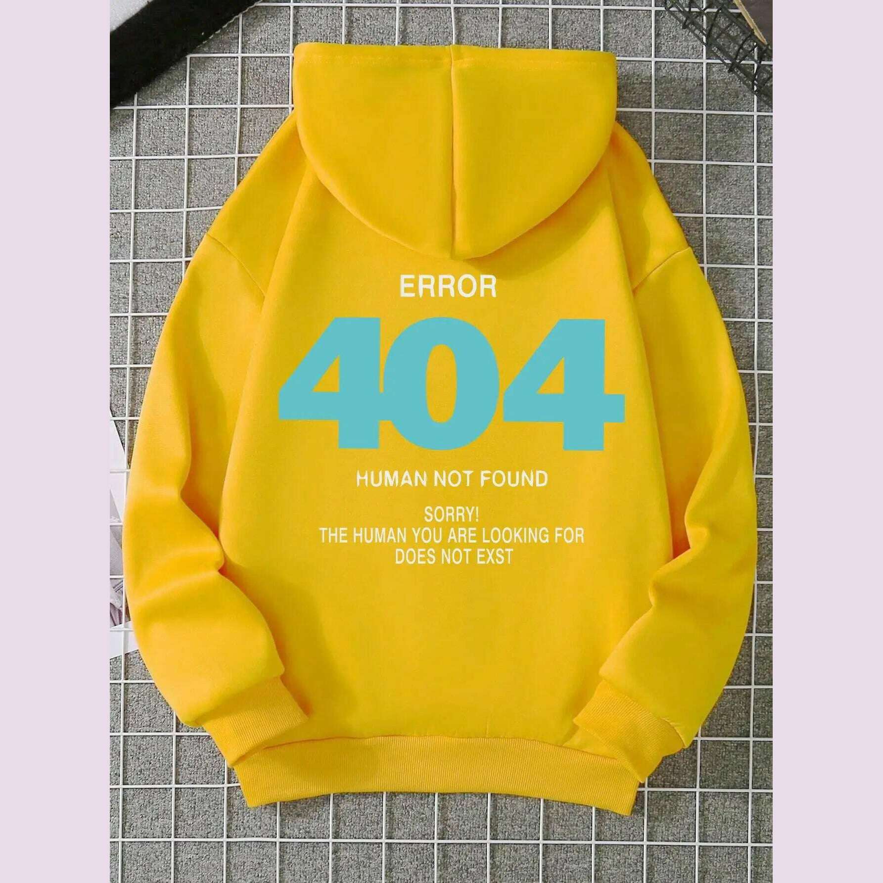 KIMLUD, Error 404 Human Not Found sorry! Women's Hooded Fashion S-XXL Hoodies Fleece High Quality Sweatshirts Autumn Casual Sportswear, Yellow / XL, KIMLUD APPAREL - Womens Clothes