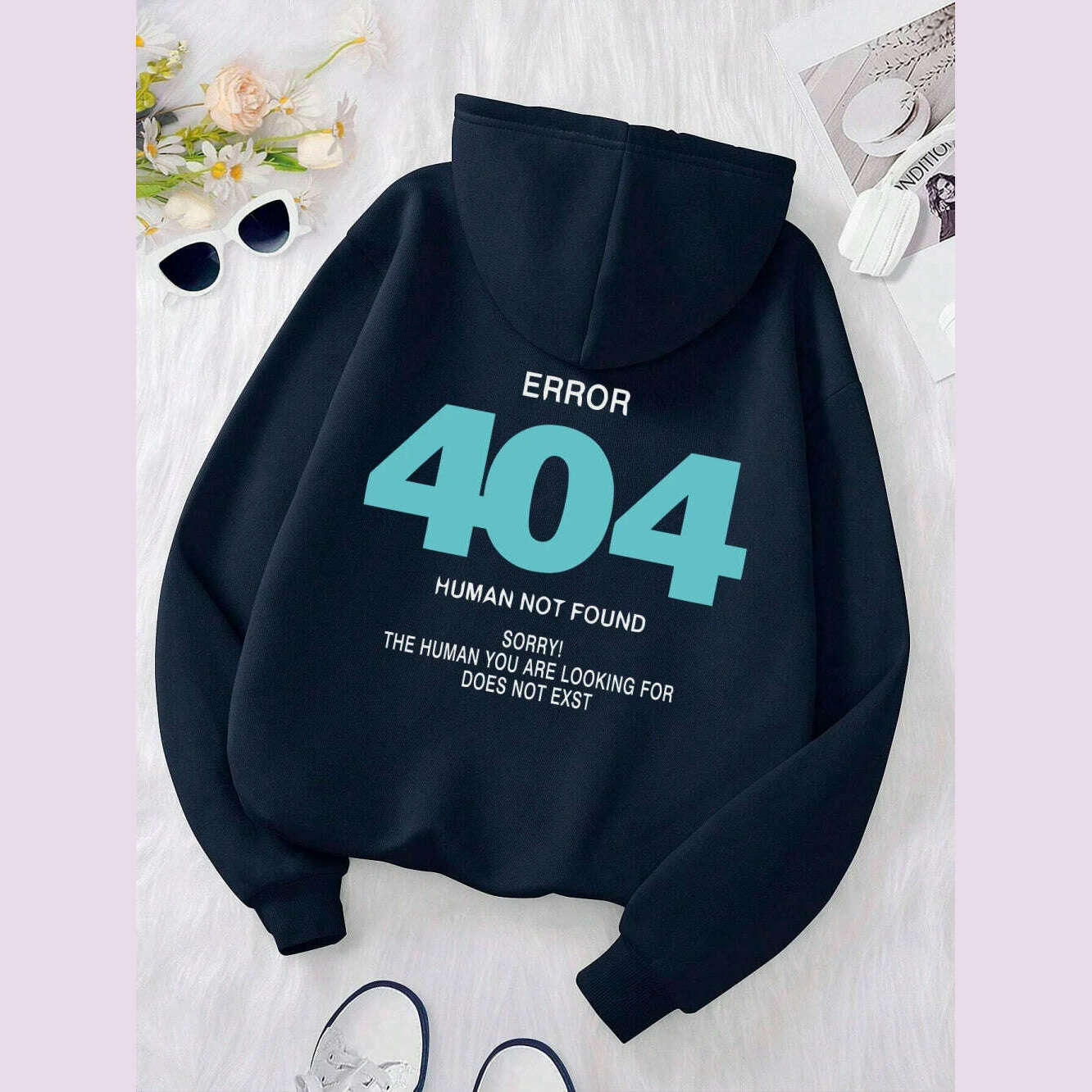 KIMLUD, Error 404 Human Not Found sorry! Women's Hooded Fashion S-XXL Hoodies Fleece High Quality Sweatshirts Autumn Casual Sportswear, Dark Blue / XXL, KIMLUD APPAREL - Womens Clothes