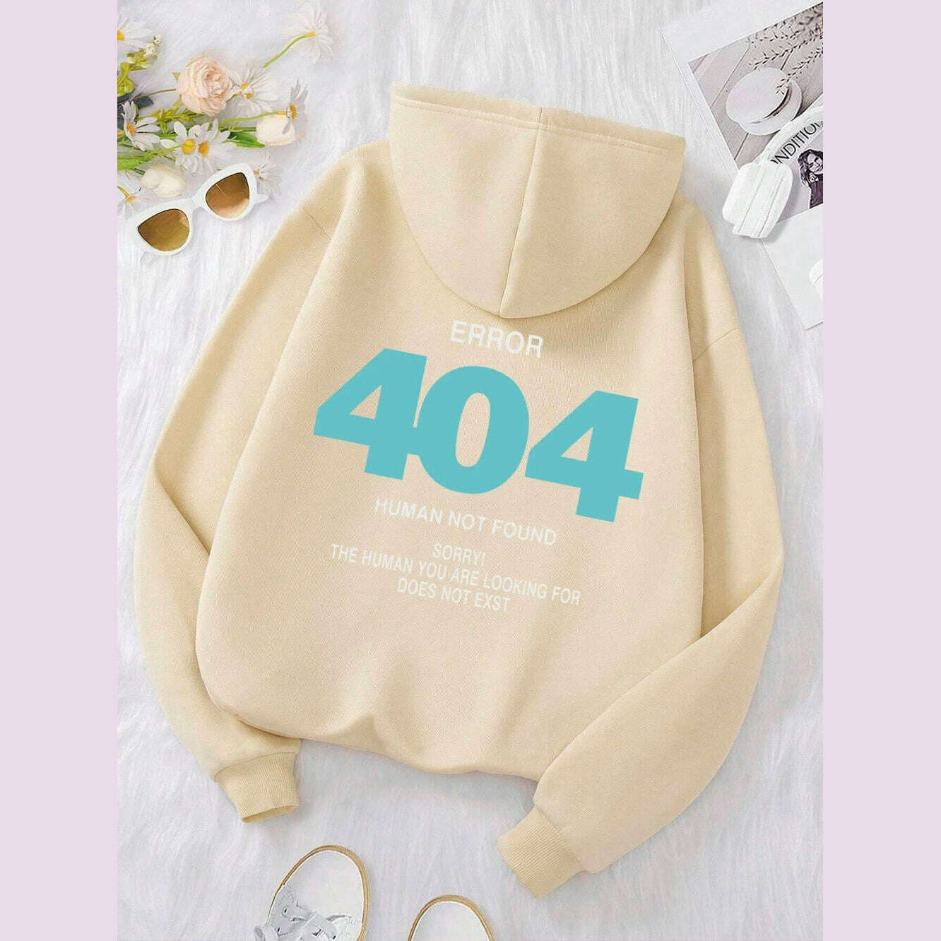 KIMLUD, Error 404 Human Not Found sorry! Women's Hooded Fashion S-XXL Hoodies Fleece High Quality Sweatshirts Autumn Casual Sportswear, Beige / L, KIMLUD APPAREL - Womens Clothes