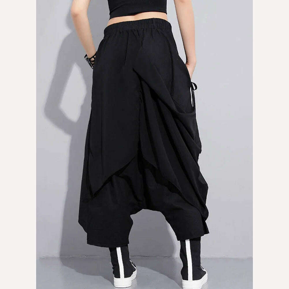 KIMLUD, Eshin High Elastic Waist Black Irregular Long Harem Pants New Loose Fit Trousers Women Fashion Elegant Autumn Autumn 2023 TH496, KIMLUD Womens Clothes