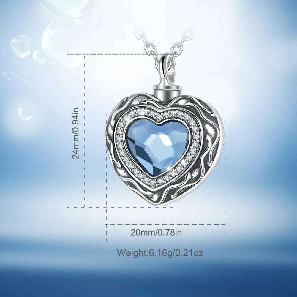 KIMLUD, Eudora Sterling Silver Heart Locket Heart cremation memorial ashes urn Blue Crystal birthstone necklace jewelry keepsake CYG004, KIMLUD Womens Clothes