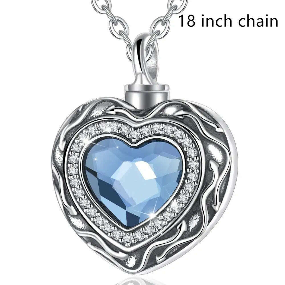 KIMLUD, Eudora Sterling Silver Heart Locket Heart cremation memorial ashes urn Blue Crystal birthstone necklace jewelry keepsake CYG004, with 18 inch chain, KIMLUD APPAREL - Womens Clothes