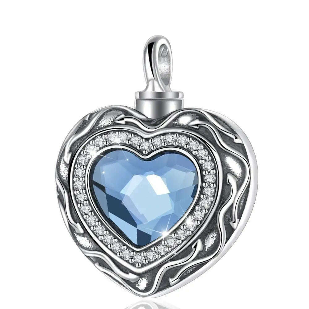 KIMLUD, Eudora Sterling Silver Heart Locket Heart cremation memorial ashes urn Blue Crystal birthstone necklace jewelry keepsake CYG004, only pendant, KIMLUD APPAREL - Womens Clothes