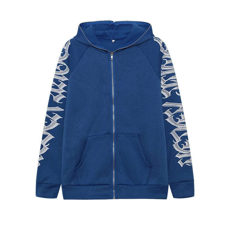 KIMLUD, Europe and the United States Fashion Women's Autumn New Monochrome Monogrammed Kepeng Hoodie Long-sleeved Sweater, Blue / XL, KIMLUD APPAREL - Womens Clothes