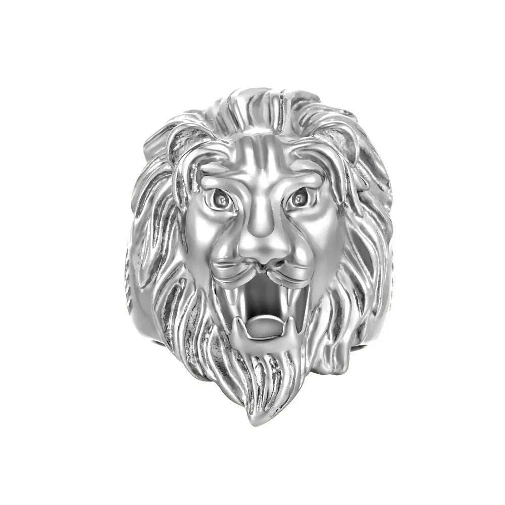 KIMLUD, Europe And the United States Stainless Steel Ring men 's Jewelry Wholesale Domineering  Lion Head, Bright Silver / 9, KIMLUD APPAREL - Womens Clothes