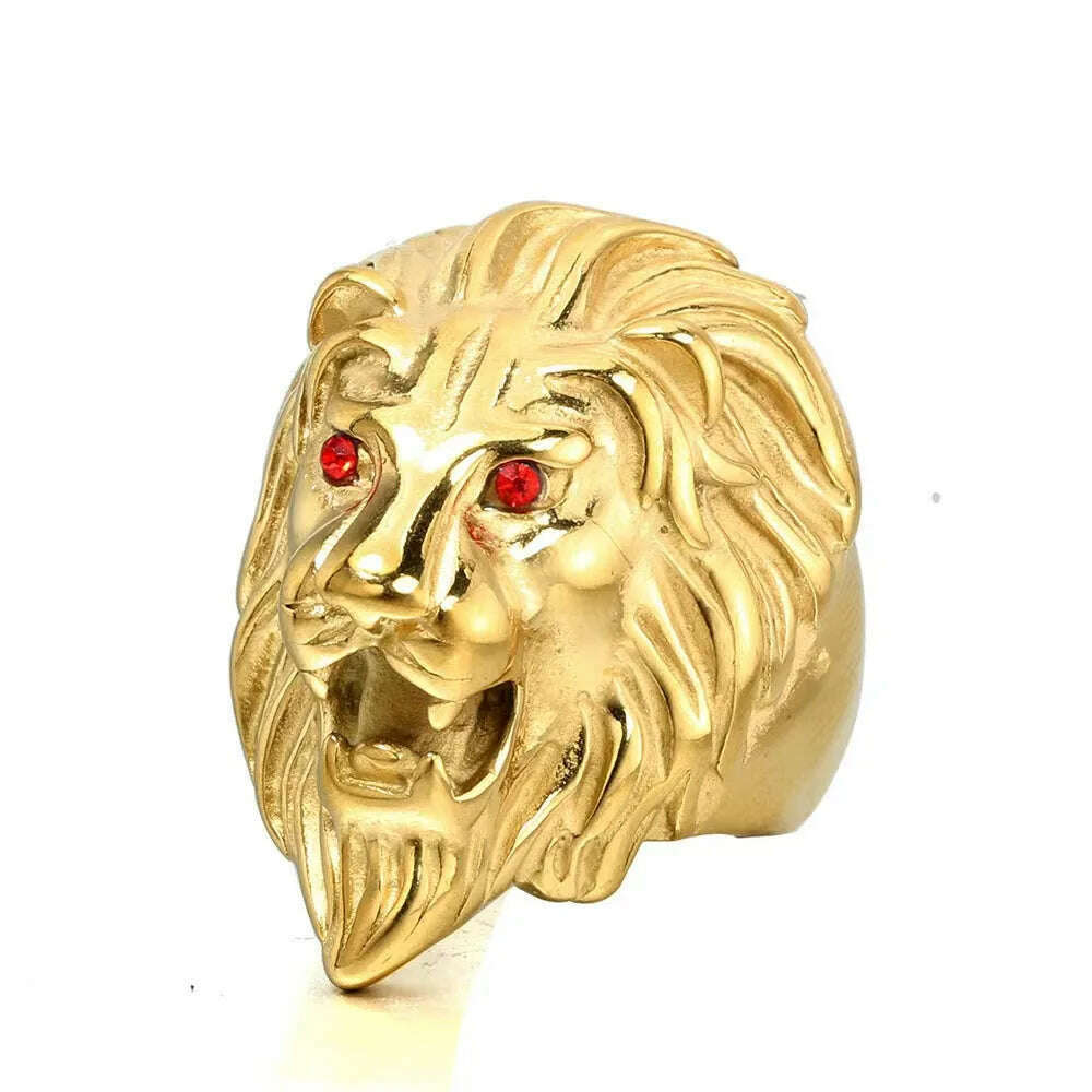 KIMLUD, Europe And the United States Stainless Steel Ring men 's Jewelry Wholesale Domineering  Lion Head, D / 7, KIMLUD APPAREL - Womens Clothes