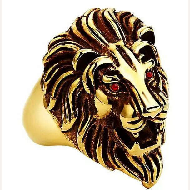 KIMLUD, Europe And the United States Stainless Steel Ring men 's Jewelry Wholesale Domineering  Lion Head, A / 7, KIMLUD APPAREL - Womens Clothes