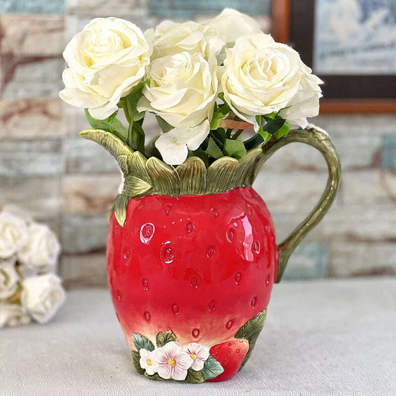 European pastoral style creative strawberry ceramic vase living room decoration Fresh flower vase home decoration new home gift - KIMLUD