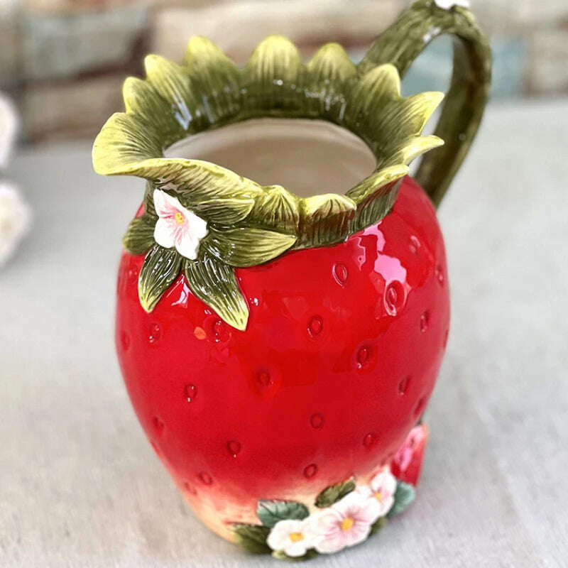 KIMLUD, European pastoral style creative strawberry ceramic vase living room decoration Fresh flower vase home decoration new home gift, KIMLUD Womens Clothes