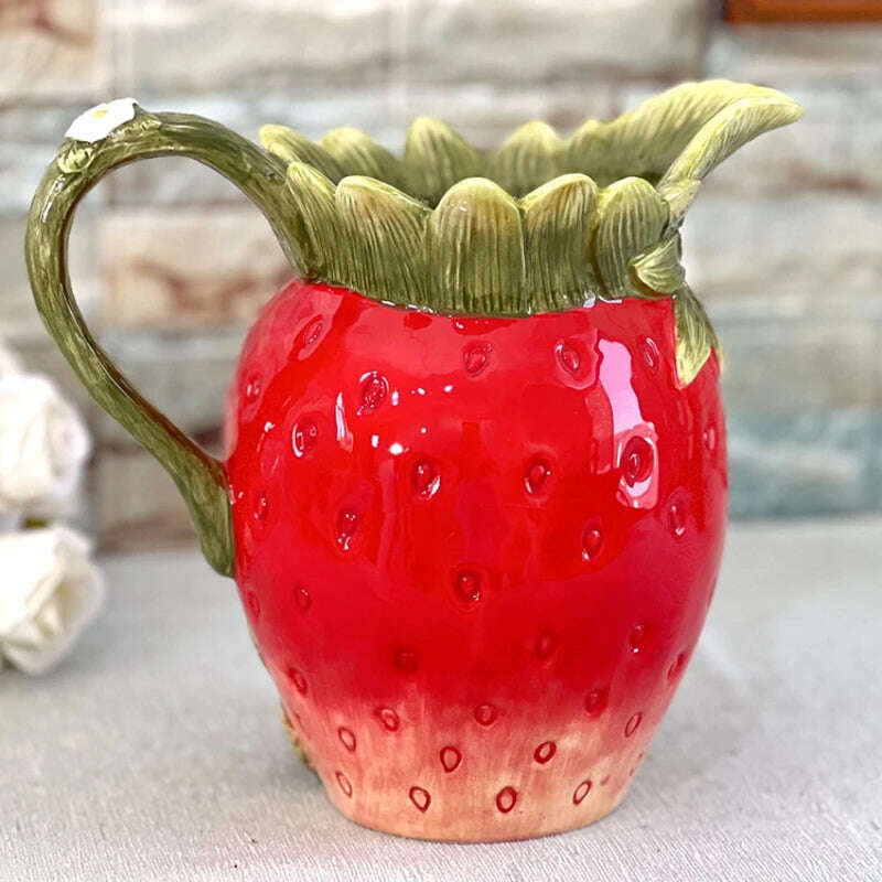 KIMLUD, European pastoral style creative strawberry ceramic vase living room decoration Fresh flower vase home decoration new home gift, KIMLUD Womens Clothes