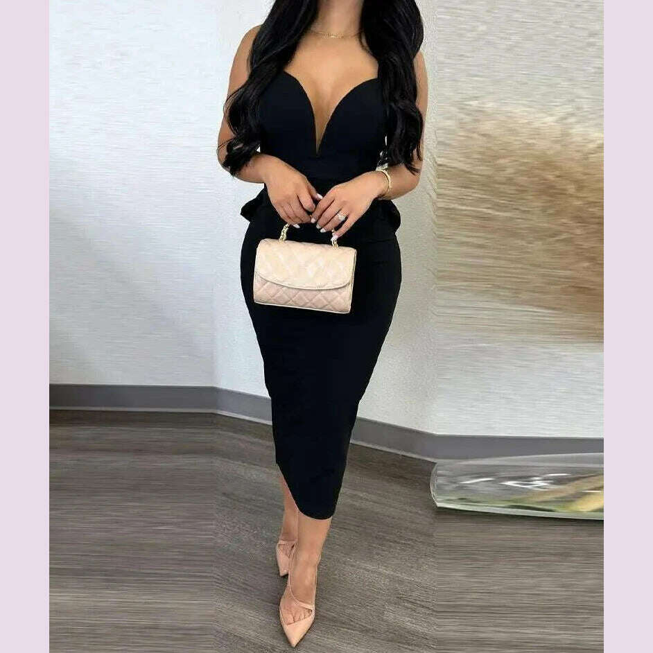 KIMLUD, Evening Dresses for Women 2024 Sexy Woman Clothing Backless Deep V Bow Elastic Split Fashion Elegant Hip Wrap Midi Bodycon Dress, B / S, KIMLUD APPAREL - Womens Clothes