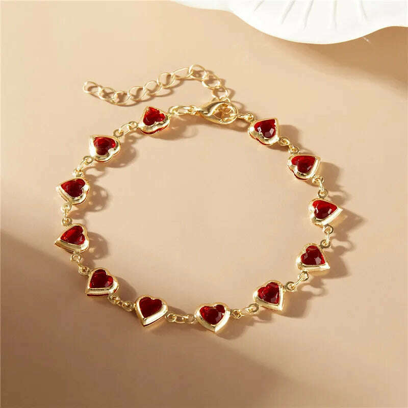 Exquisite Boho Candy Color Heart Shaped Crystal Bracelet for Women Fashion Charm Zircon Butterfly Pearl Metal Chain Bracelets - KIMLUD