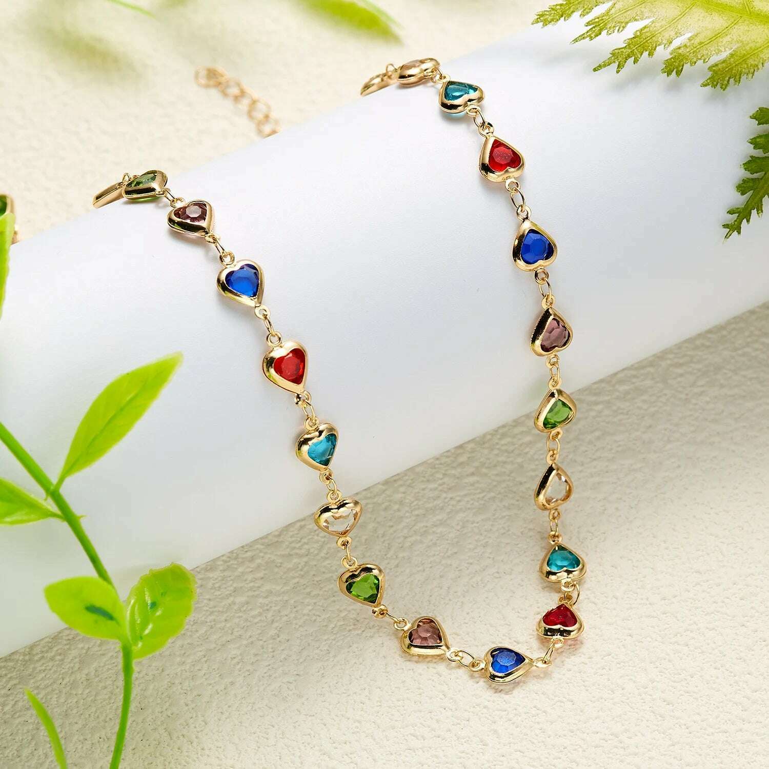 Exquisite Boho Candy Color Heart Shaped Crystal Bracelet for Women Fashion Charm Zircon Butterfly Pearl Metal Chain Bracelets - KIMLUD