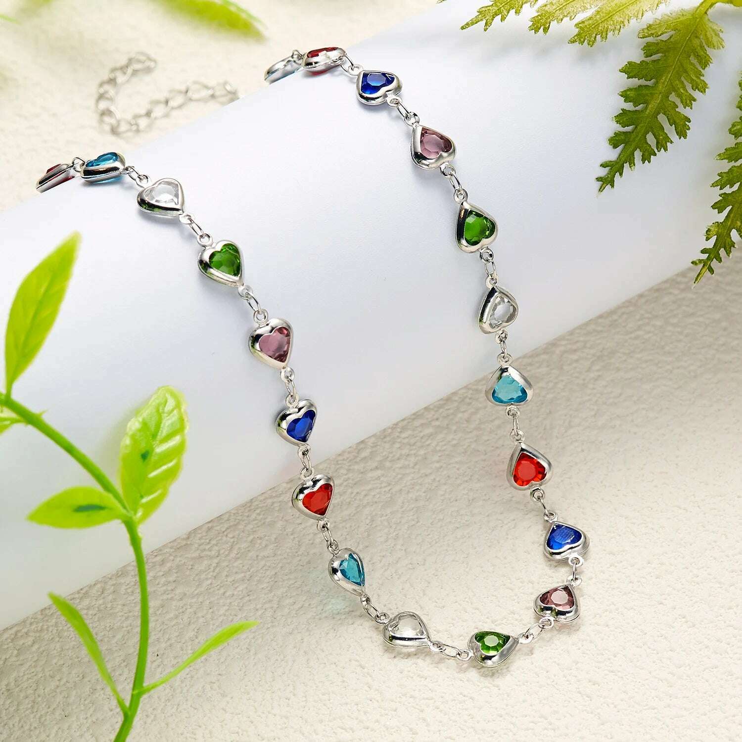 Exquisite Boho Candy Color Heart Shaped Crystal Bracelet for Women Fashion Charm Zircon Butterfly Pearl Metal Chain Bracelets - KIMLUD