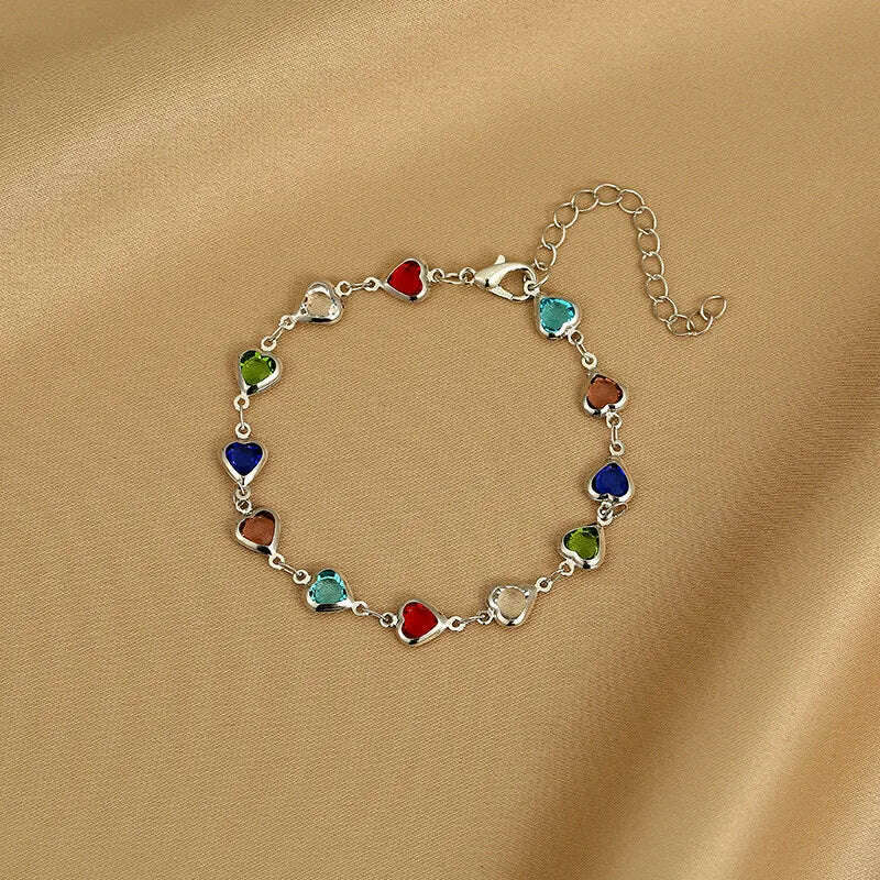 Exquisite Boho Candy Color Heart Shaped Crystal Bracelet for Women Fashion Charm Zircon Butterfly Pearl Metal Chain Bracelets - KIMLUD