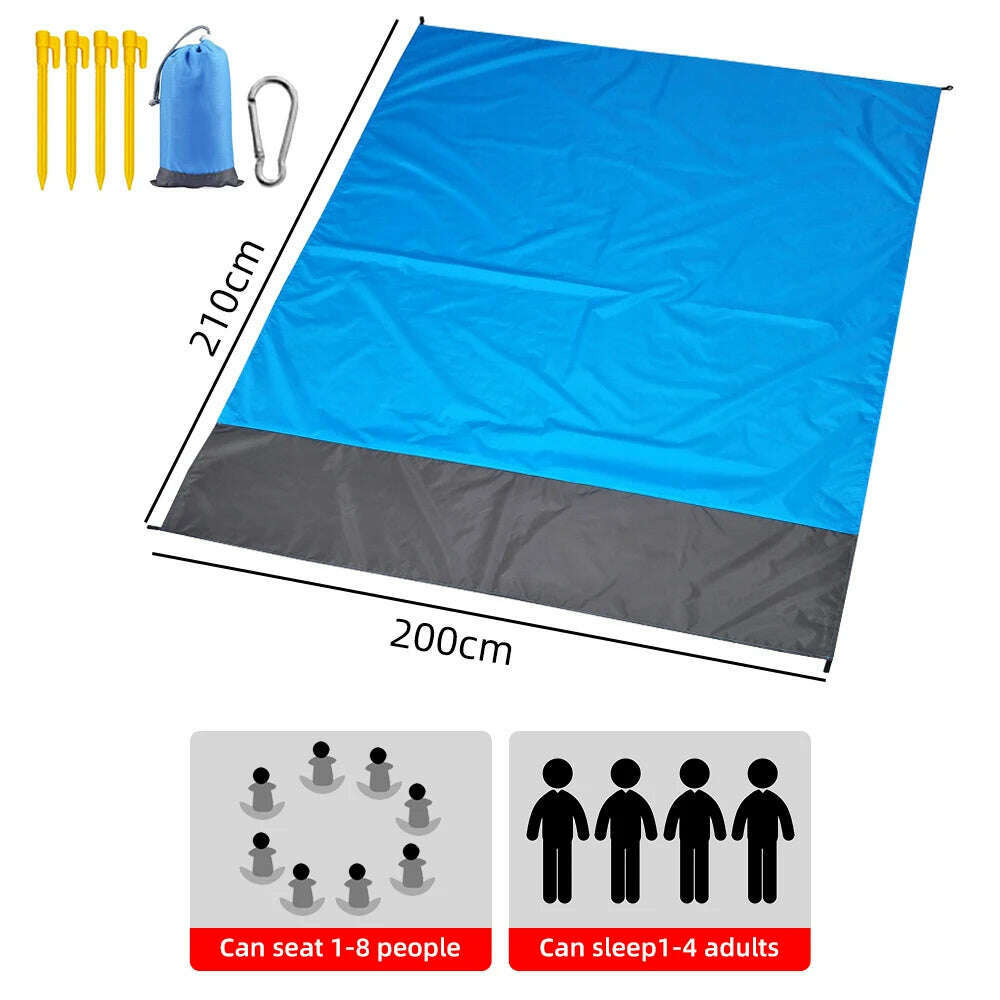 KIMLUD, Extra Large Waterproof Beach Mat Portable Outdoor Camping Mat Blanket Folding Camping Mattress Lightweight Camping Picnic Mat, BLUE / 200X210CM, KIMLUD APPAREL - Womens Clothes