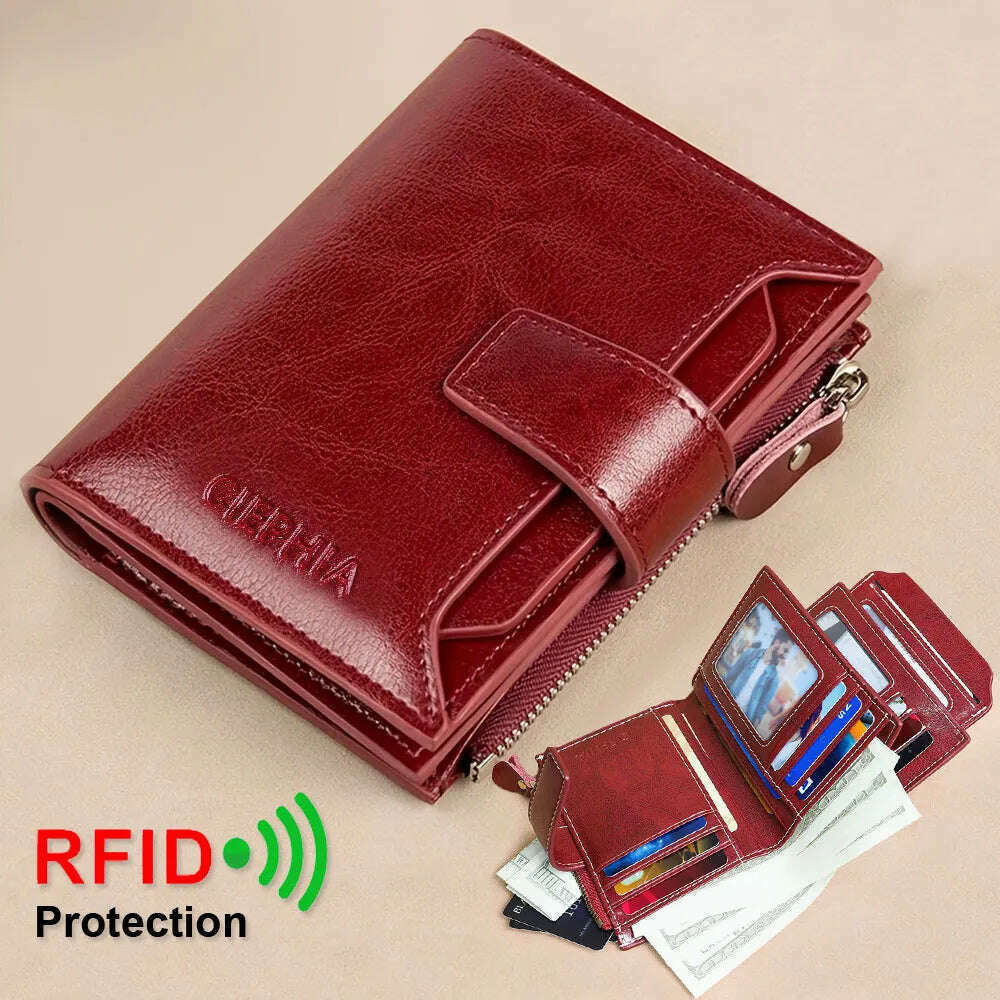 KIMLUD, Fahion Women Genuine Leather Wallet RFID Blocking Short Multi Function Large Capacity Zipper Coin Purse Money Clip, KIMLUD Womens Clothes