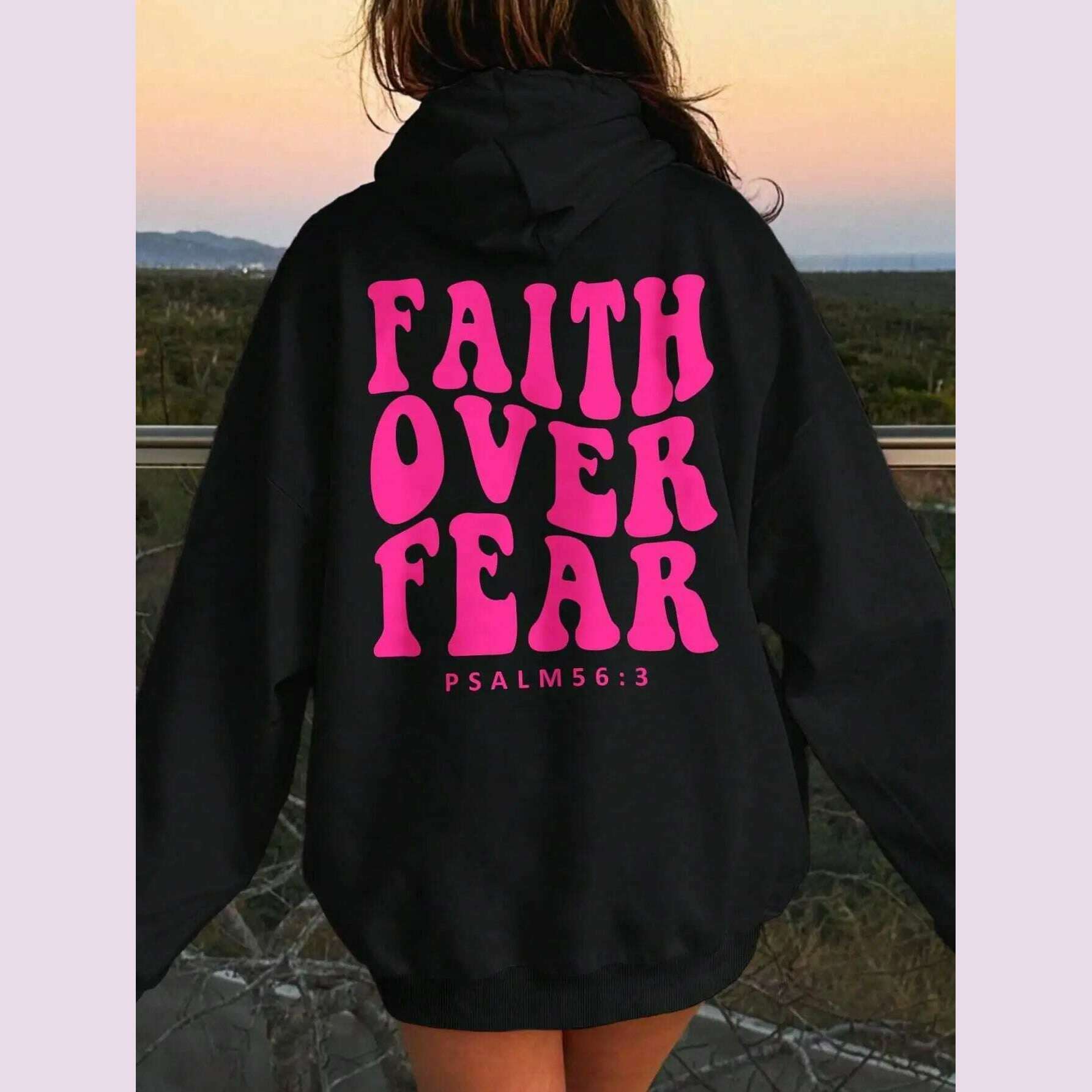 KIMLUD, Faith Over Fear Psalm 56:3 Letter Women Hooded Fashion Oversize Hoodies Casual Fleece Hoodie Autumn Soft Warm Female Pullover, black-Y0228-1 / XXL, KIMLUD APPAREL - Womens Clothes