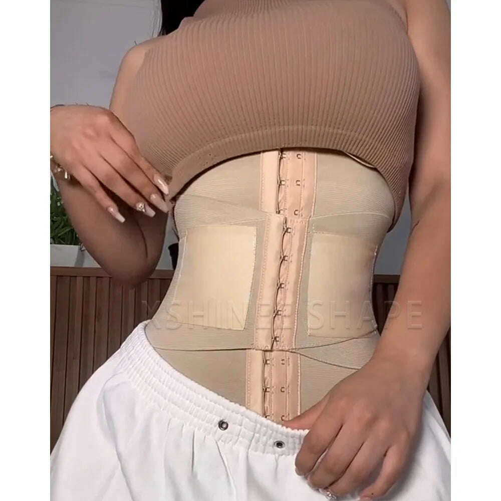 KIMLUD, Fajas Colombianas Double Compression Waist Trainer Corset Flat Belly Posture Correcting Body Shaper Tummy Control Slimming Belt, Beige / XS, KIMLUD APPAREL - Womens Clothes