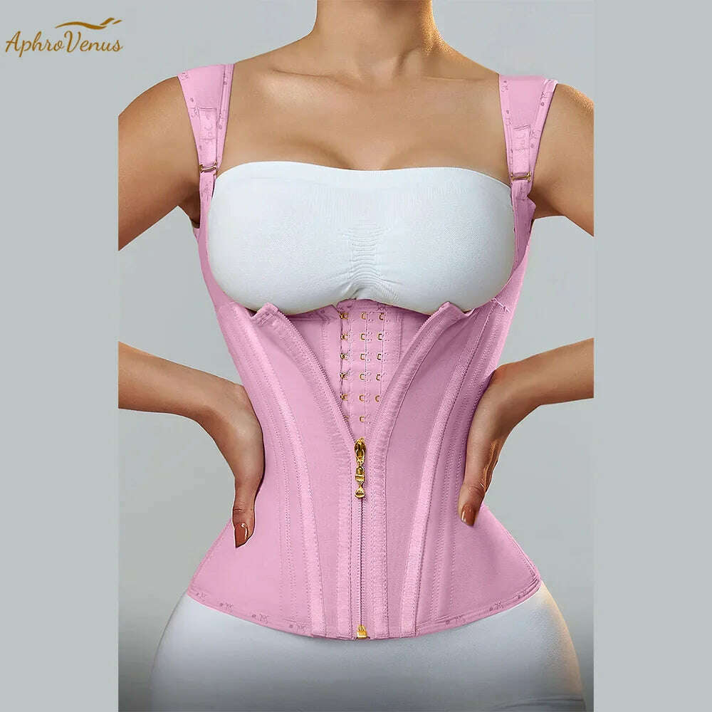 KIMLUD, Fajas Colombianas Women Double Compression Waist Trainer Corset with Bone Adjustable Zipper and Hook-eyes Flat Belly Body Shaper, KIMLUD Womens Clothes