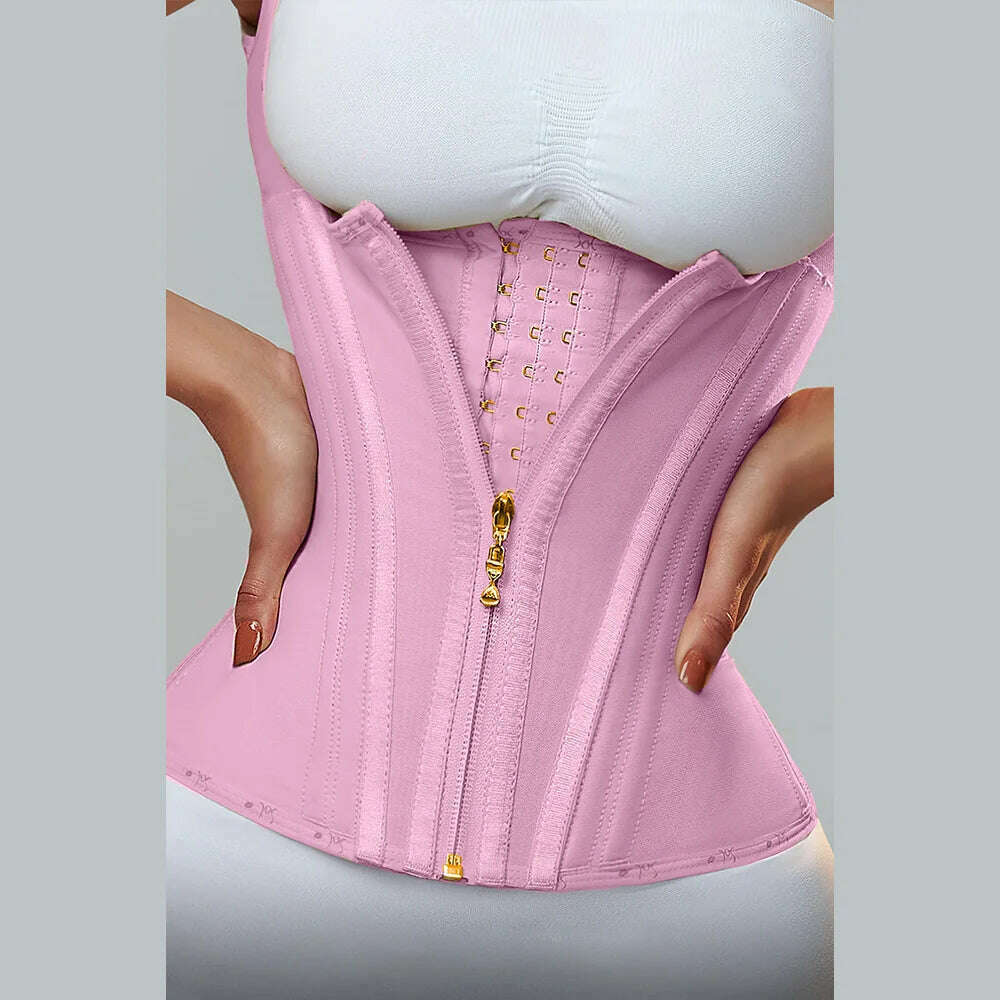 KIMLUD, Fajas Colombianas Women Double Compression Waist Trainer Corset with Bone Adjustable Zipper and Hook-eyes Flat Belly Body Shaper, KIMLUD Womens Clothes