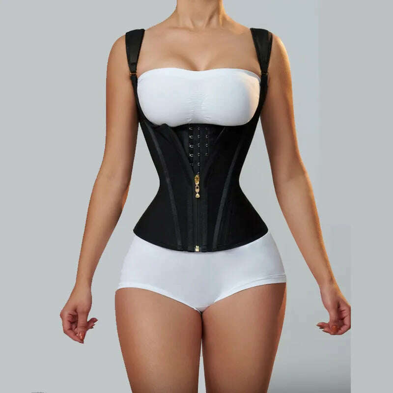 KIMLUD, Fajas Colombianas Women Double Compression Waist Trainer Corset with Bone Adjustable Zipper and Hook-eyes Flat Belly Body Shaper, black / XS, KIMLUD APPAREL - Womens Clothes