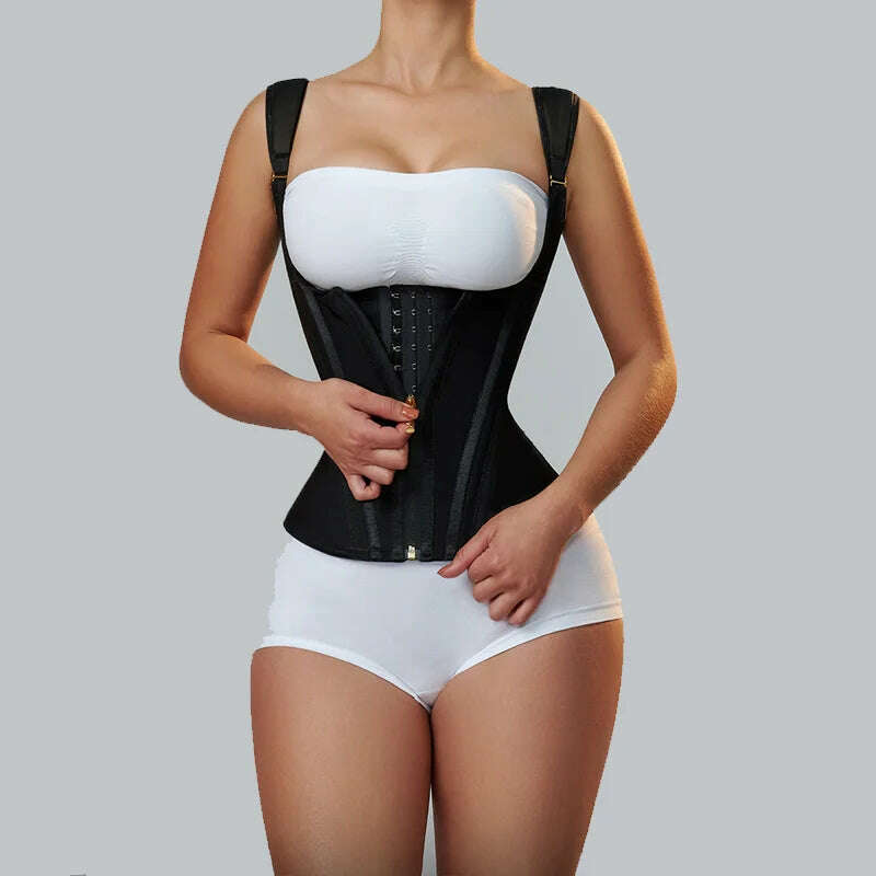 KIMLUD, Fajas Colombianas Women Double Compression Waist Trainer Corset with Bone Adjustable Zipper and Hook-eyes Flat Belly Body Shaper, KIMLUD Womens Clothes