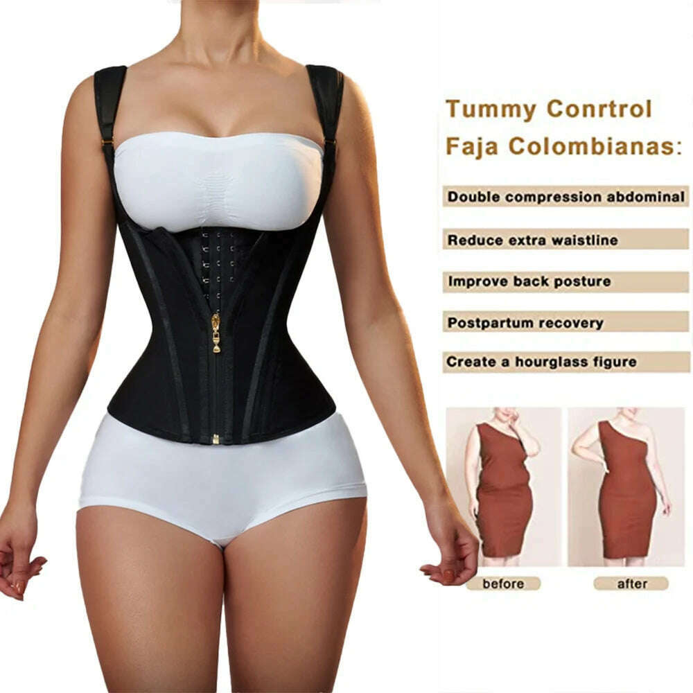 KIMLUD, Fajas Colombianas Women Double Compression Waist Trainer Corset with Bone Adjustable Zipper and Hook-eyes Flat Belly Body Shaper, KIMLUD Womens Clothes