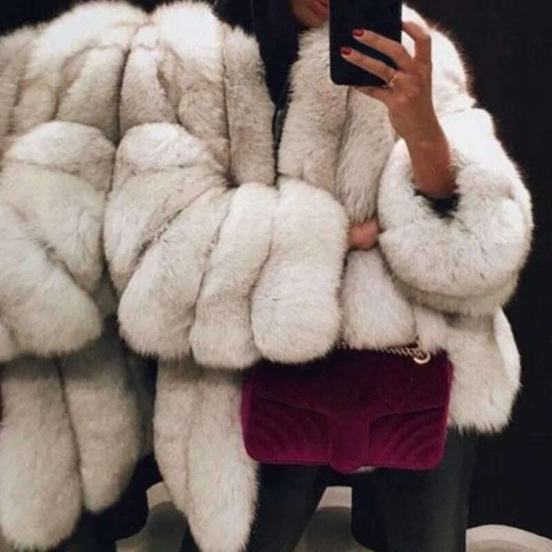 Fall Faux Fur Jackets for Women Long Puff Sleeve Woman Coat Solid Short Warmth Outerwear Clause Ladies Elegant Streetwear - KIMLUD