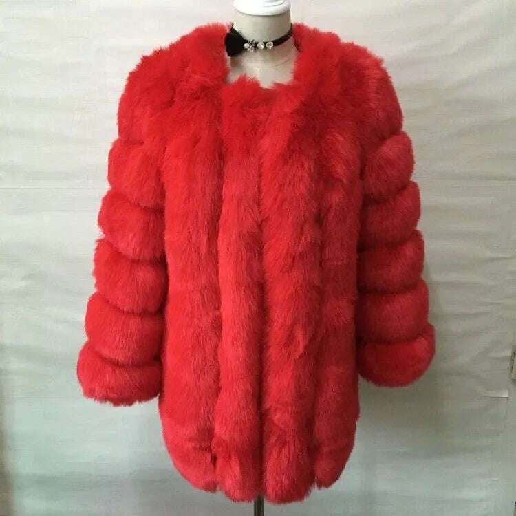 KIMLUD, Fall Faux Fur Jackets for Women Long Puff Sleeve Woman Coat Solid Short Warmth Outerwear Clause Ladies Elegant Streetwear, Red / 5XL, KIMLUD APPAREL - Womens Clothes