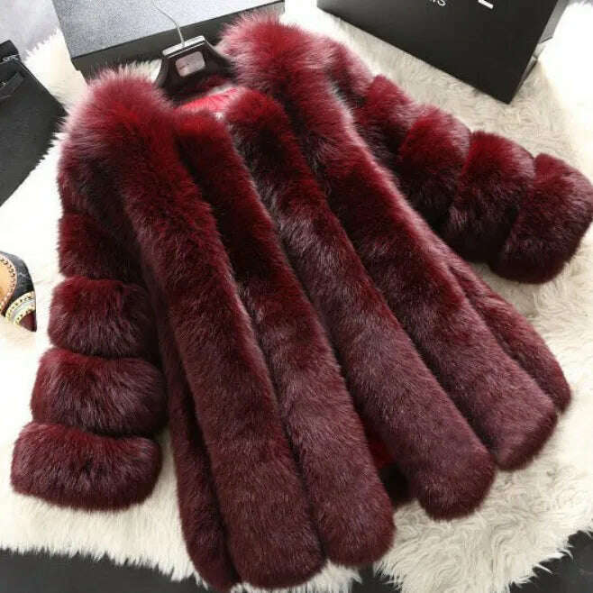 KIMLUD, Fall Faux Fur Jackets for Women Long Puff Sleeve Woman Coat Solid Short Warmth Outerwear Clause Ladies Elegant Streetwear, WineRed / S, KIMLUD APPAREL - Womens Clothes