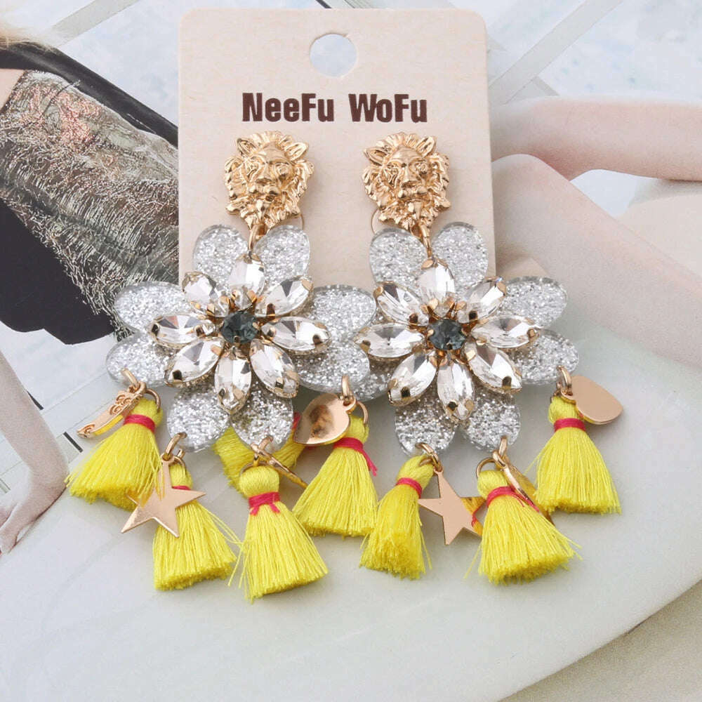 KIMLUD, Fashion Big Earrings Metal Dangle Bohemian Eye Tassel Earrings Crystal Large Retro Long Brinco Ear Oorbellen Jewelry Wholesale, white yellow46, KIMLUD APPAREL - Womens Clothes