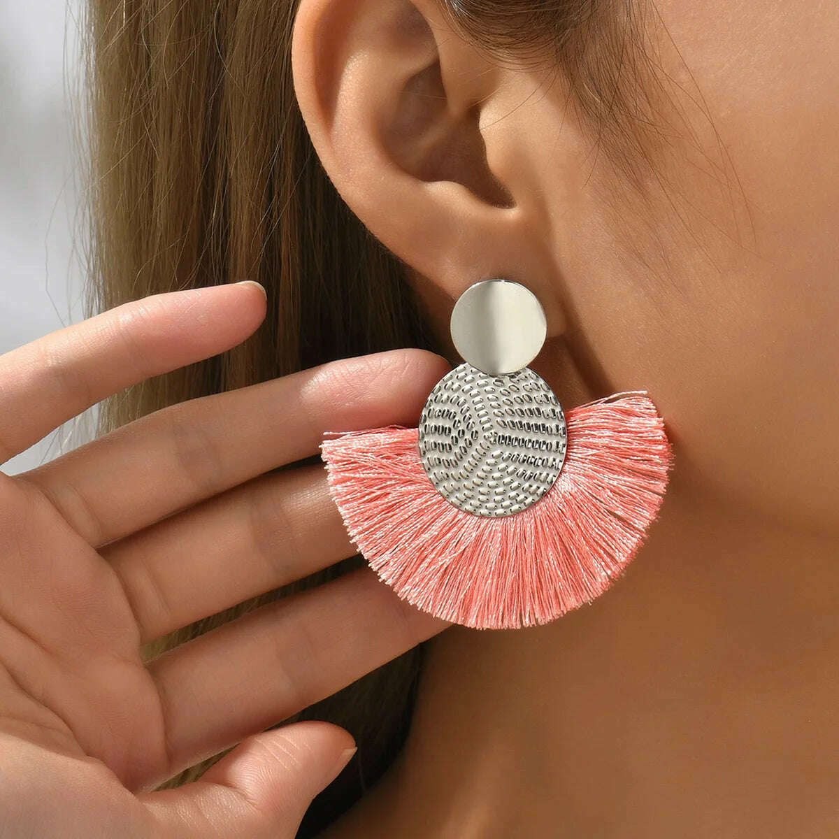 KIMLUD, Fashion Bohemian Big Tassel Dangle White Fringe Female Earrings Drop Earrings for Women Statement Wedding 2023 Jewelry, pink 1, KIMLUD APPAREL - Womens Clothes