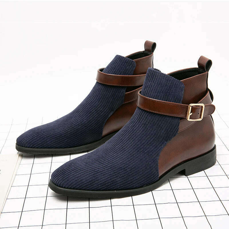 KIMLUD, Fashion British Style Ankle Boots Classic Casual Party Street PU Stitching Suede Color Matching Buckle Business Daily Men Shoes, KIMLUD Womens Clothes