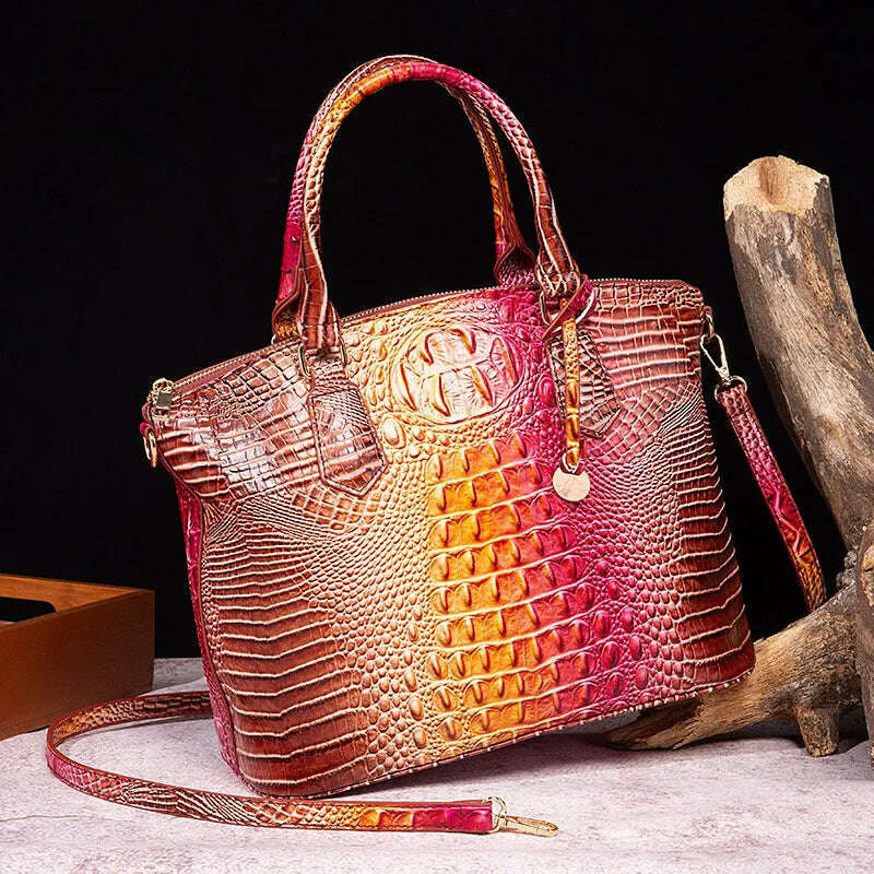 Fashion Colorful Alligator Women Handbags Designer Retro Crocodile Pattern Tote Bag Luxury Pu Leather Shoulder Crossbody Bags - KIMLUD