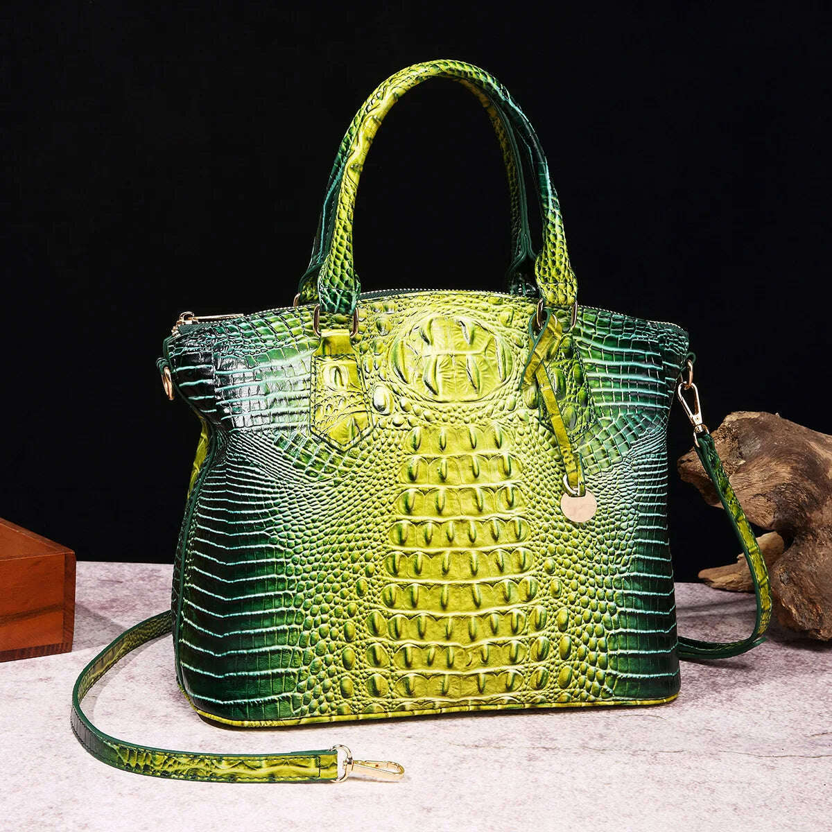 KIMLUD, Fashion Colorful Alligator Women Handbags Designer Retro Crocodile Pattern Tote Bag Luxury Pu Leather Shoulder Crossbody Bags, green yellow, KIMLUD APPAREL - Womens Clothes