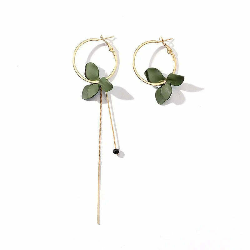 KIMLUD, Fashion Flower Women Dangle Earrings Golden Big Circle Three Color Spray Paint Asymmetrical Earrings Women Drops Earrings Gift, Green, KIMLUD APPAREL - Womens Clothes