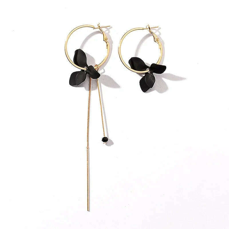 KIMLUD, Fashion Flower Women Dangle Earrings Golden Big Circle Three Color Spray Paint Asymmetrical Earrings Women Drops Earrings Gift, Black, KIMLUD APPAREL - Womens Clothes