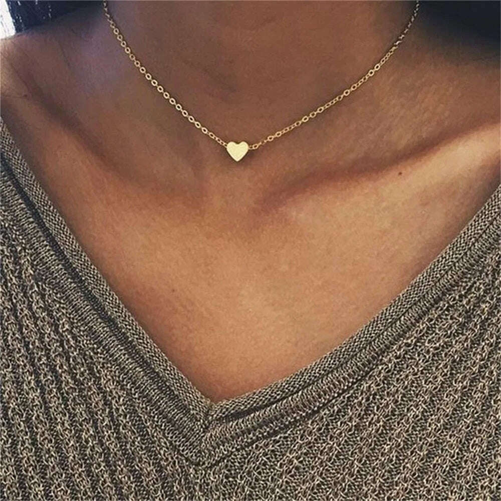 Fashion Gold Color Cute Love Heart Triangle Round Design Pendant Necklace For Women Exquisite Gift Wholesale Dropshipping - KIMLUD