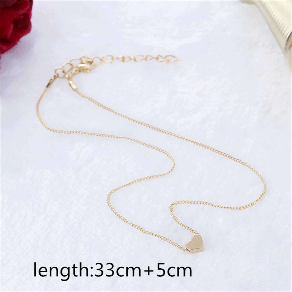 Fashion Gold Color Cute Love Heart Triangle Round Design Pendant Necklace For Women Exquisite Gift Wholesale Dropshipping - KIMLUD