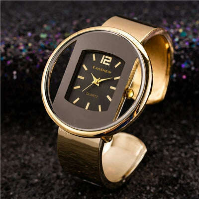 KIMLUD, Fashion Gold Stainless Steel Women's Bracelet Bangle Watches 2023 Trends Luxury Brand Ladies Jewelry Watch Bayan Kol Saati Clock, Golden Black, KIMLUD APPAREL - Womens Clothes