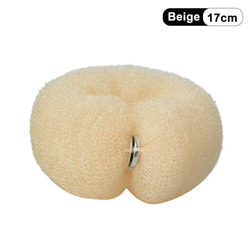 KIMLUD, Fashion Hair Bun Maker Donut Magic Foam Sponge Easy Big Ring Hair Styling Tools Elastic Polyester Hair Band Accessories, Beige 17cm, KIMLUD APPAREL - Womens Clothes