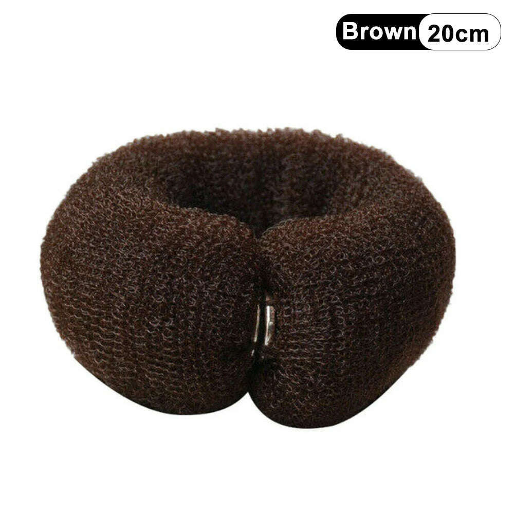 KIMLUD, Fashion Hair Bun Maker Donut Magic Foam Sponge Easy Big Ring Hair Styling Tools Elastic Polyester Hair Band Accessories, Brown 20cm, KIMLUD APPAREL - Womens Clothes