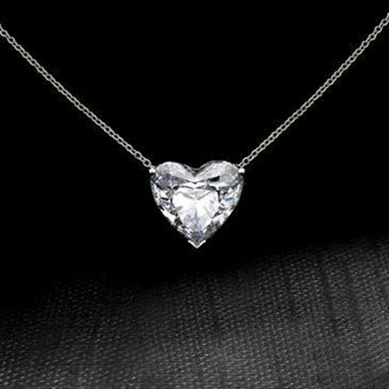 KIMLUD, Fashion Love Crystal Zircon Heart Necklace Pendant for Women White Rhinestone Necklaces Jewlery Gift, SV, KIMLUD APPAREL - Womens Clothes