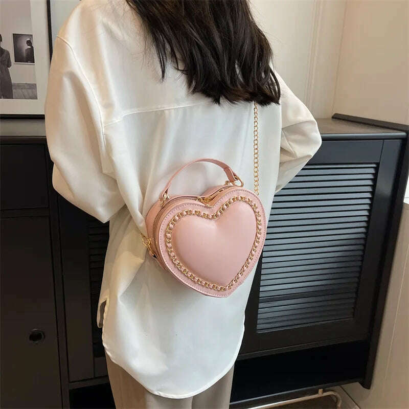 KIMLUD, Fashion Love Heart Shape Shoulder Bags For Women Luxury Designer Leather Handbags Brand Female Chain Crossbody Purse Bag, KIMLUD Womens Clothes