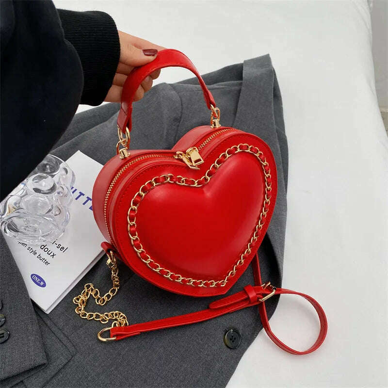 KIMLUD, Fashion Love Heart Shape Shoulder Bags For Women Luxury Designer Leather Handbags Brand Female Chain Crossbody Purse Bag, red, KIMLUD APPAREL - Womens Clothes